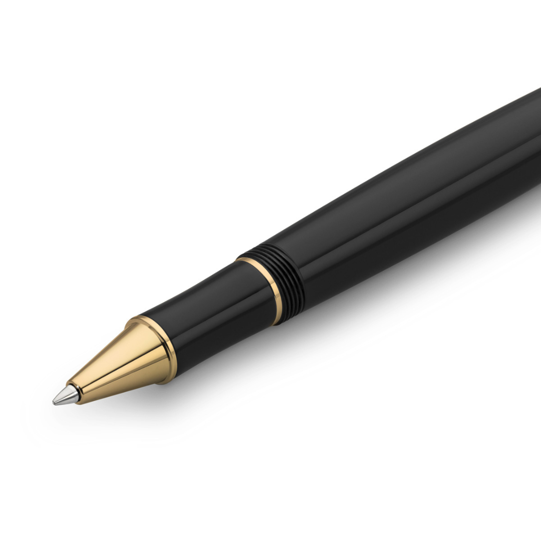 Kaweco DIA2 Rollerball Pen - Black with Gold Trim — flat lay