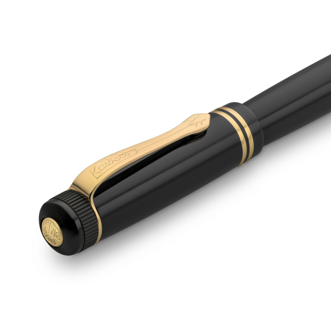Kaweco DIA2 Rollerball Pen - Black with Gold Trim — flat lay