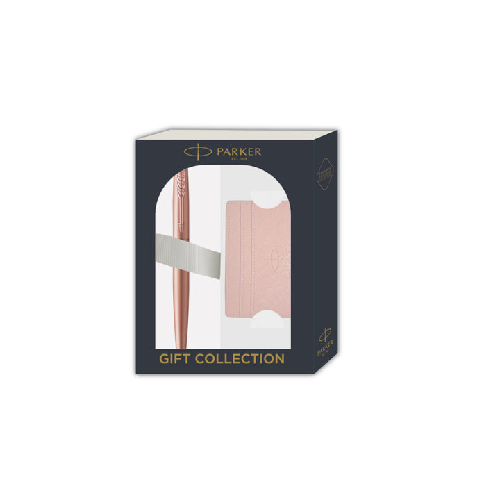 Parker Giftset Jotter XL Pink Gold PGT BP with Card Case in Lilac OR Pink | Ballpoint Pen — uncapped with cap posted