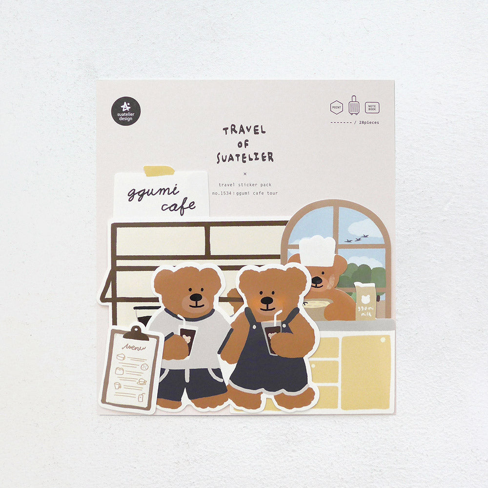 Suatelier Travel Luggage Sticker Pack in Ggumi Cafe Tour — Suatelier decorative sticker — for journaling, planners and scrapbooking, at Cityluxe Singapore