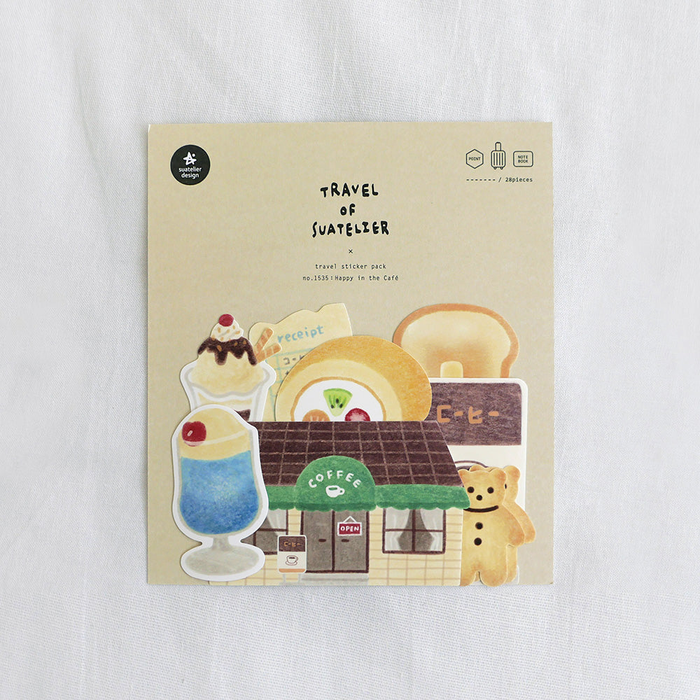 Suatelier Travel Luggage Sticker Pack in Happy in the Cafe — Suatelier decorative sticker — for journaling, planners and scrapbooking, at Cityluxe Singapore