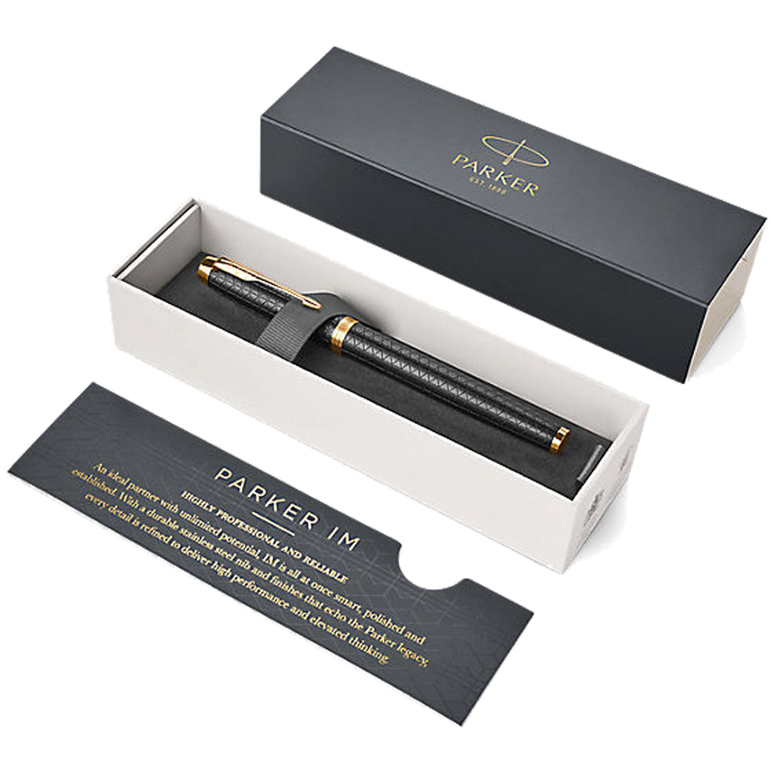 Parker IM Premium Fountain Pen - Black with Gold Trims — flat lay