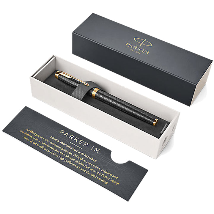 Parker IM Premium Fountain Pen - Black with Gold Trims — flat lay