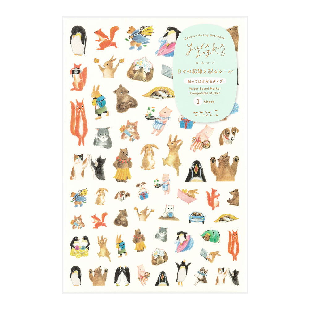 Midori Yuru Log Sticker (1 Sheet) - Animal — front view