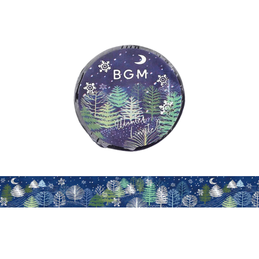 BGM Winter Limited Masking Tape - Snowy Night Forest — roll front
