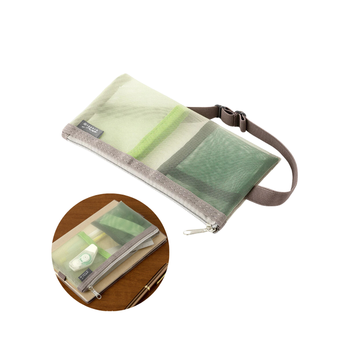 Midori Book Band Pen Case (B6-A5) - Mesh Green — front view