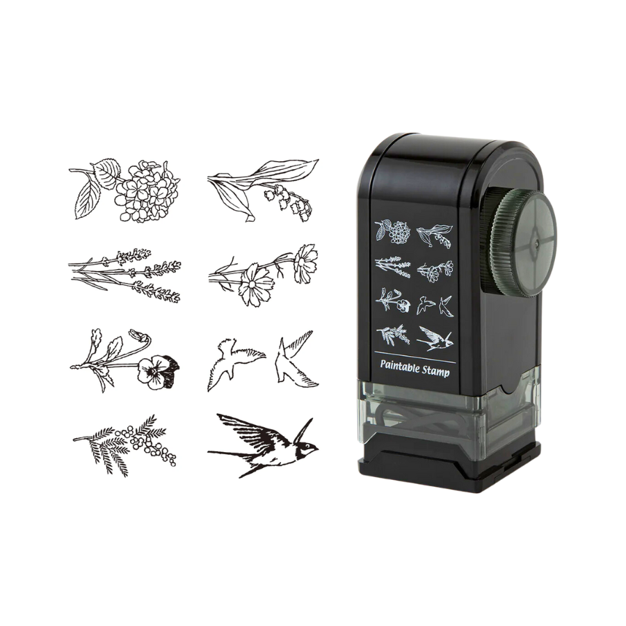 Midori Paintable Rotating Stamp Dial - Flower & Bird — front view