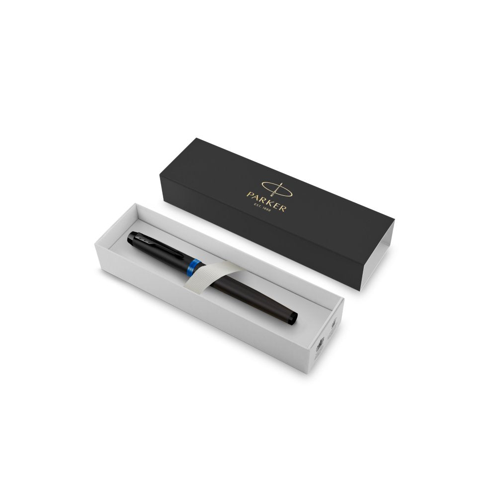 Parker IM PROFESSIONAL Vibrant Ring BT Fountain Pen Marine Blue — flat lay