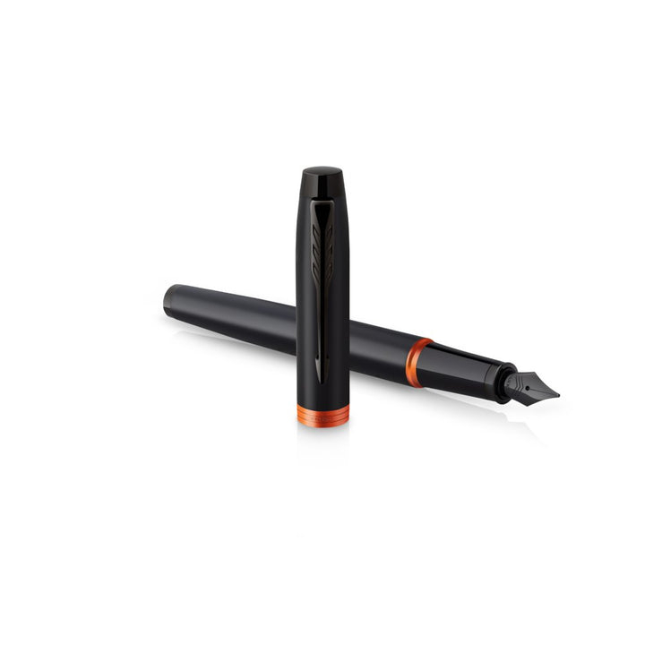 Parker IM PROFESSIONAL Vibrant Ring BT Fountain Pen Flame Orange — writing at an angle
