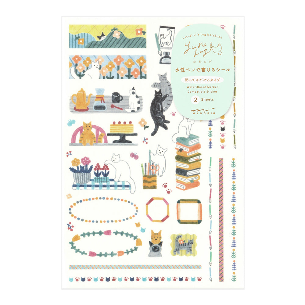 Midori Yuru Log Sticker (2 Sheets) - Cat — front view
