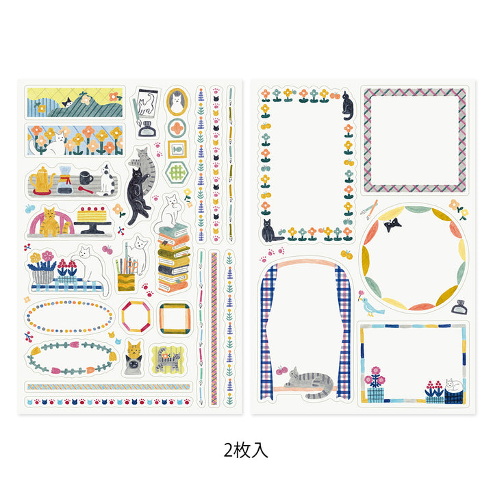 Midori Yuru Log Sticker (2 Sheets) - Cat — side view