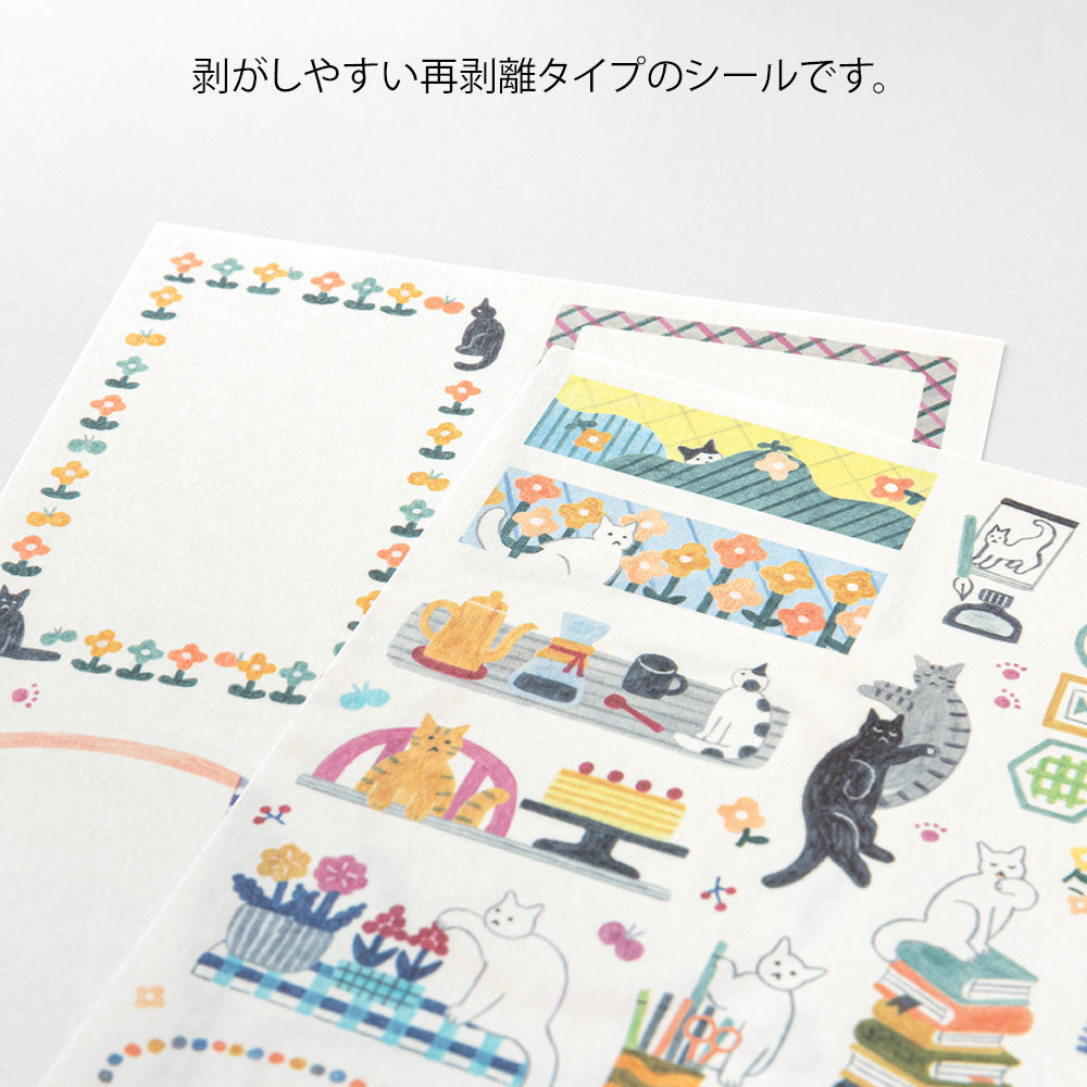 Midori Yuru Log Sticker (2 Sheets) - Cat — close-up