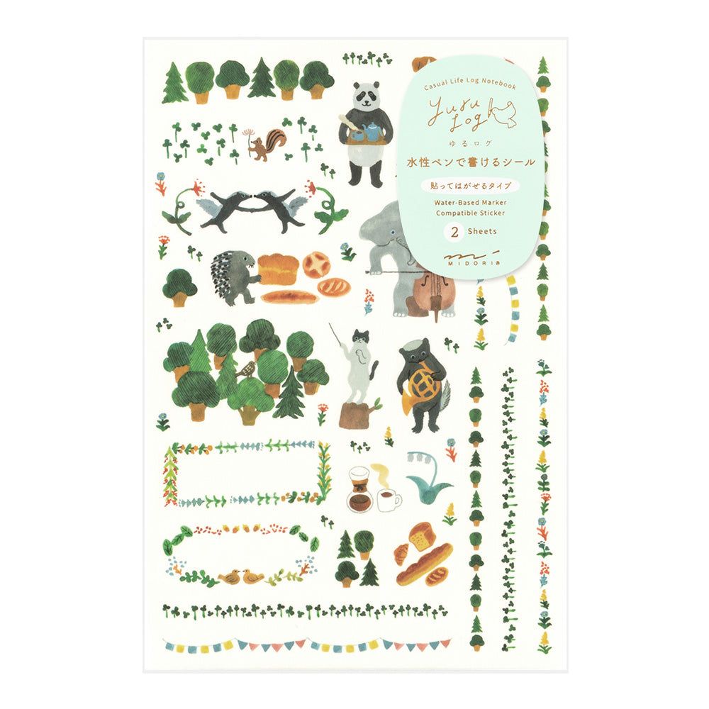 Midori Yuru Log Sticker (2 Sheets) - Forest Animal — front view