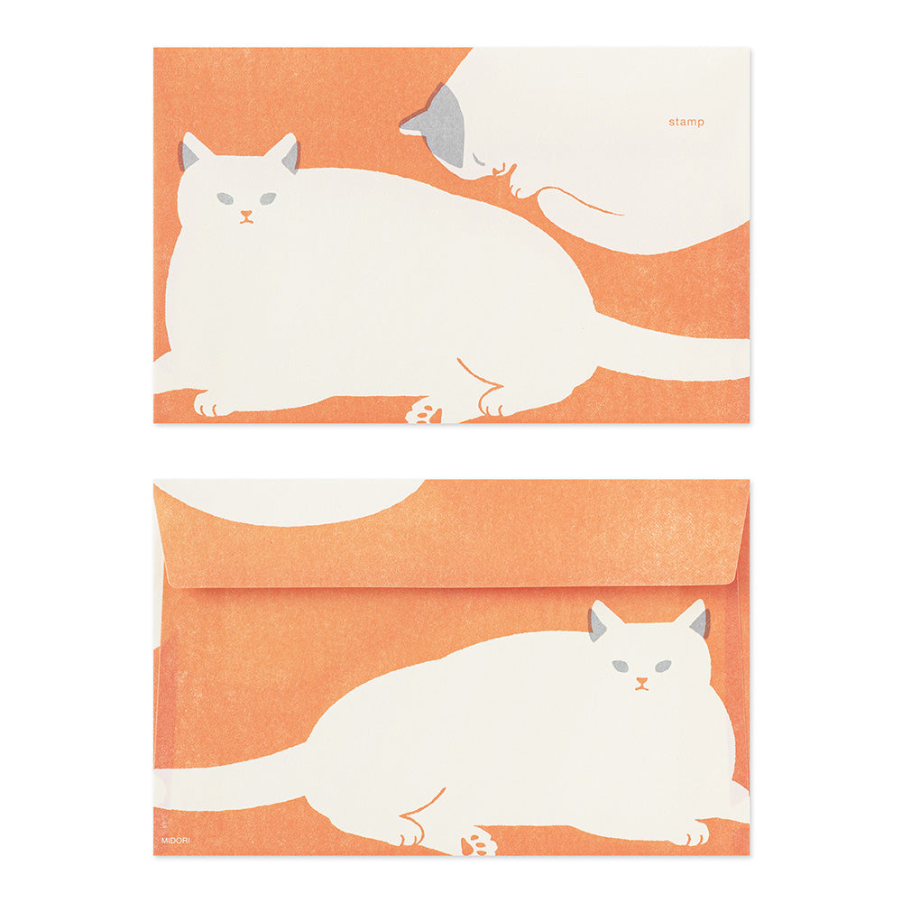 MIDORI Easy &amp; Cozy Envelope – Cat featuring sketch-style cat silhouettes with soft retro printing and cozy colors.
