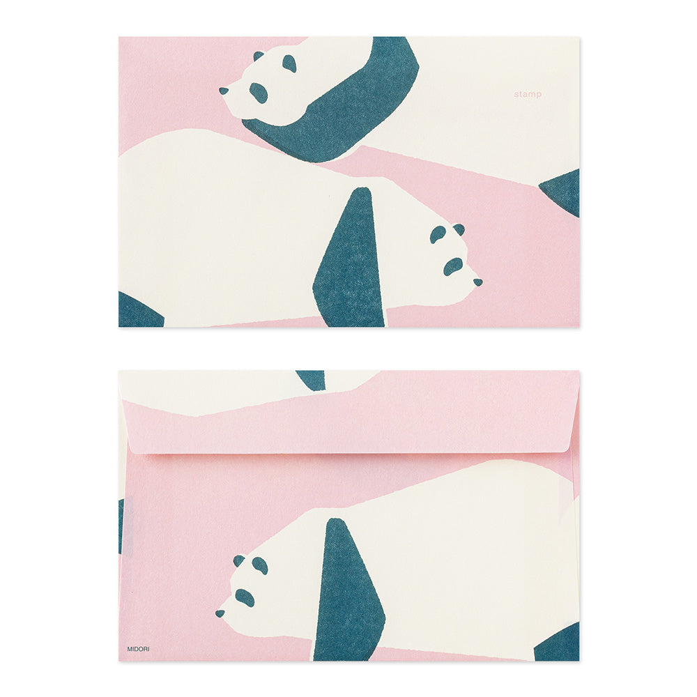 MIDORI Easy & Cozy Envelope – Panda featuring sketch-style panda silhouettes with soft retro printing and cozy colors.