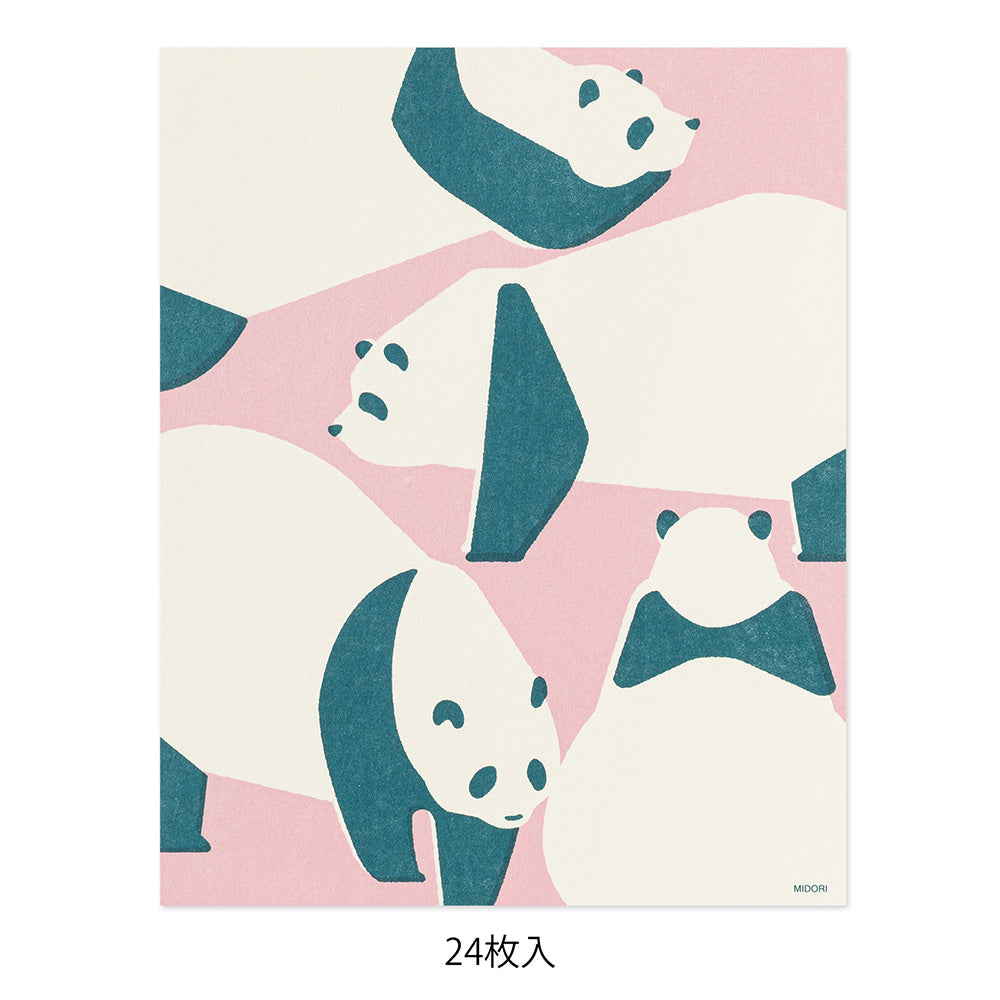 MIDORI Easy & Cozy Letter Pad – Panda featuring sketch-style panda silhouettes on unlined paper with a soft retro print design.