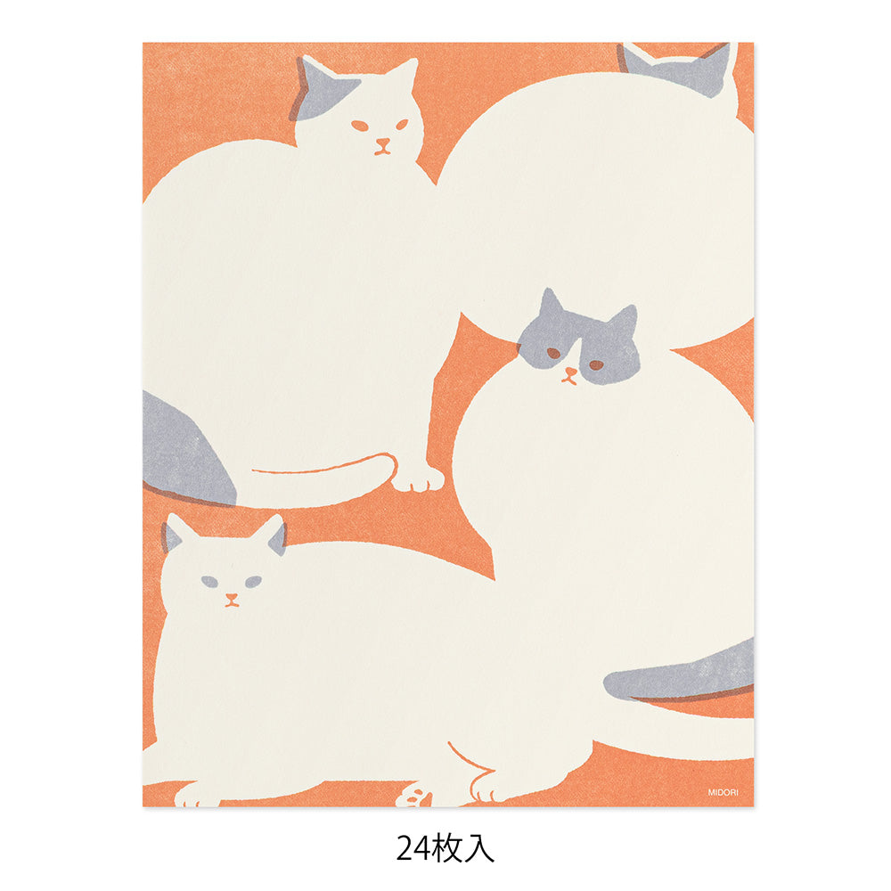 MIDORI Easy & Cozy Letter Pad – Cat featuring sketch-style cat silhouettes on unlined paper with a soft, retro print design.