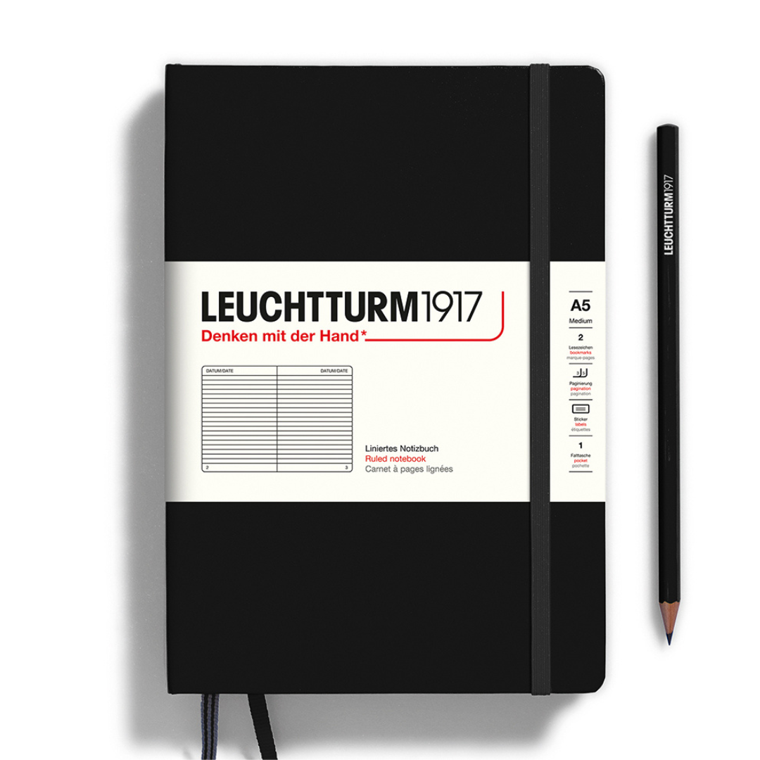 Leuchtturm1917 A5 Medium Hardcover Notebook in Ruled / Black — Leuchtturm1917 notebook — quality writing journal with premium paper, at Cityluxe Singapore stationery store