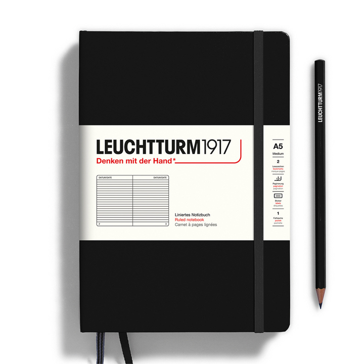Leuchtturm1917 A5 Medium Hardcover Notebook in Ruled / Black — Leuchtturm1917 notebook — quality writing journal with premium paper, at Cityluxe Singapore stationery store