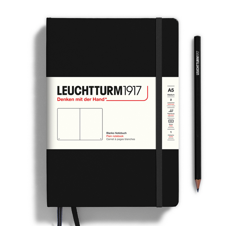 Leuchtturm1917 A5 Medium Hardcover Notebook in Plain / Black — Leuchtturm1917 notebook — quality writing journal with premium paper, at Cityluxe Singapore stationery store