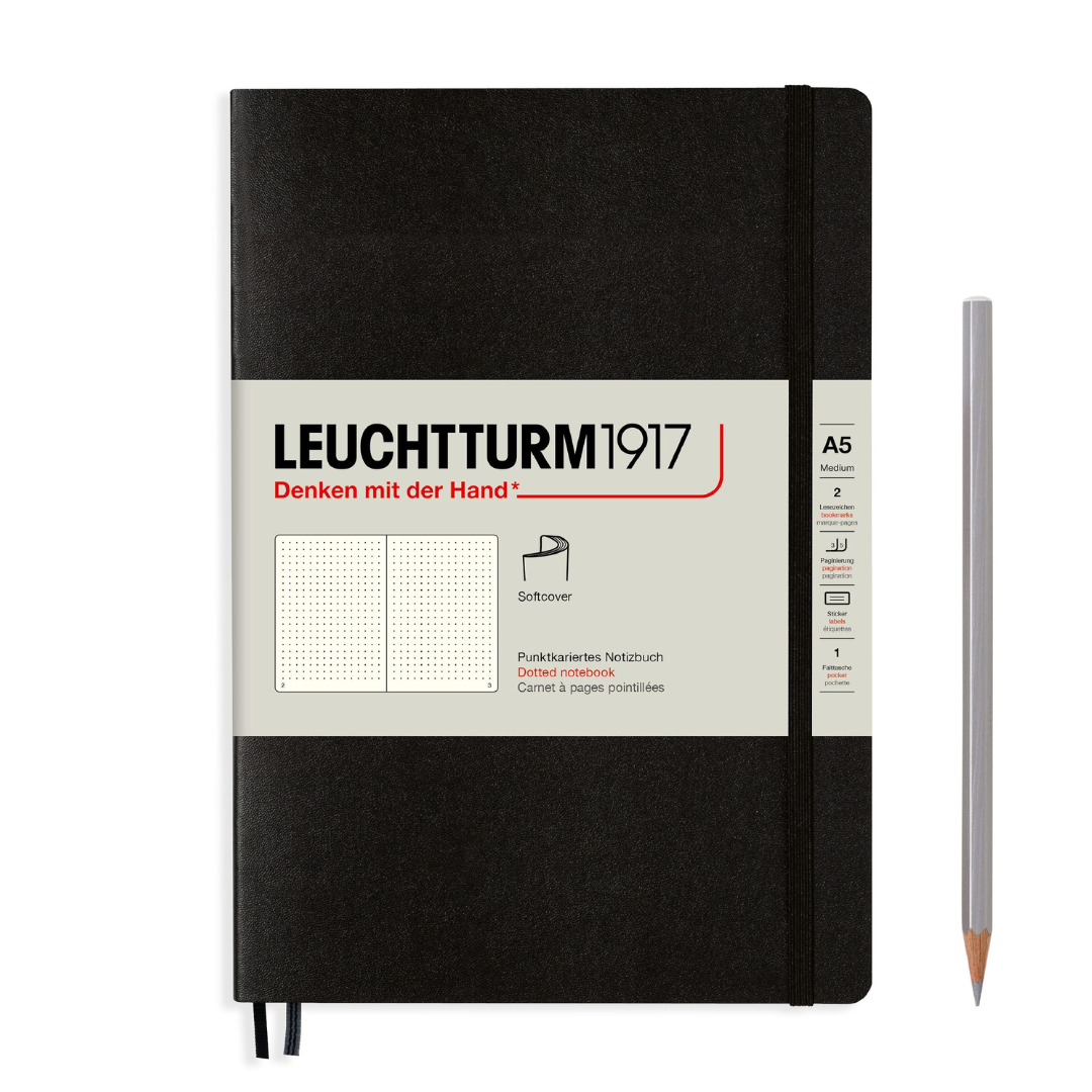 Leuchtturm1917 A5 Medium Softcover Notebook in Dotted / Black — Leuchtturm1917 notebook — quality writing journal with premium paper, at Cityluxe Singapore stationery store