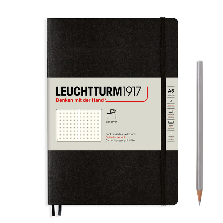 Leuchtturm1917 A5 Medium Softcover Notebook in Dotted / Black — Leuchtturm1917 notebook — quality writing journal with premium paper, at Cityluxe Singapore stationery store