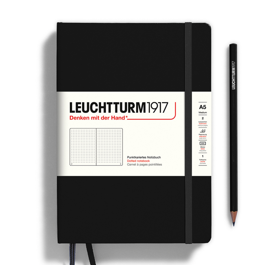 Leuchtturm1917 A5 Medium Hardcover Notebook in Dotted / Black — Leuchtturm1917 notebook — quality writing journal with premium paper, at Cityluxe Singapore stationery store