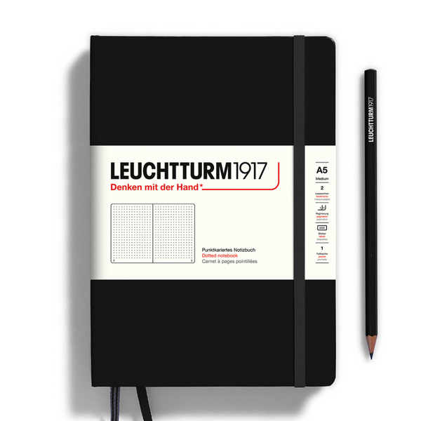 Leuchtturm1917 A5 Medium Hardcover Notebook in Dotted / Black — Leuchtturm1917 notebook — quality writing journal with premium paper, at Cityluxe Singapore stationery store