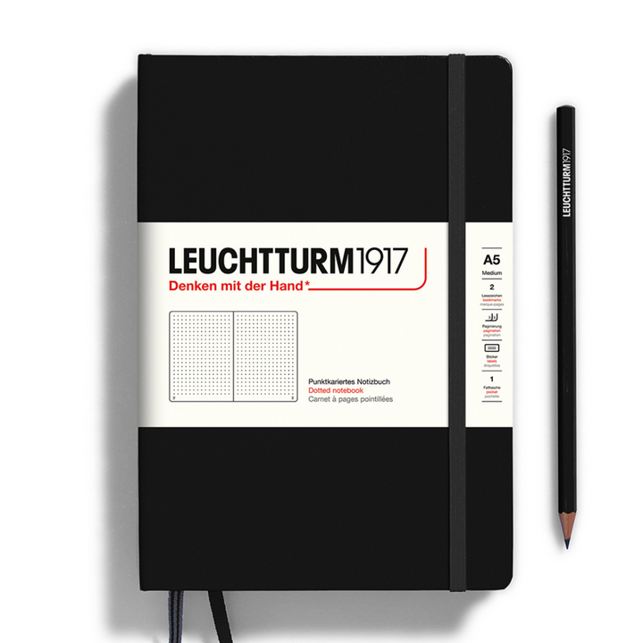 Leuchtturm1917 A5 Medium Hardcover Notebook in Dotted / Black — Leuchtturm1917 notebook — quality writing journal with premium paper, at Cityluxe Singapore stationery store