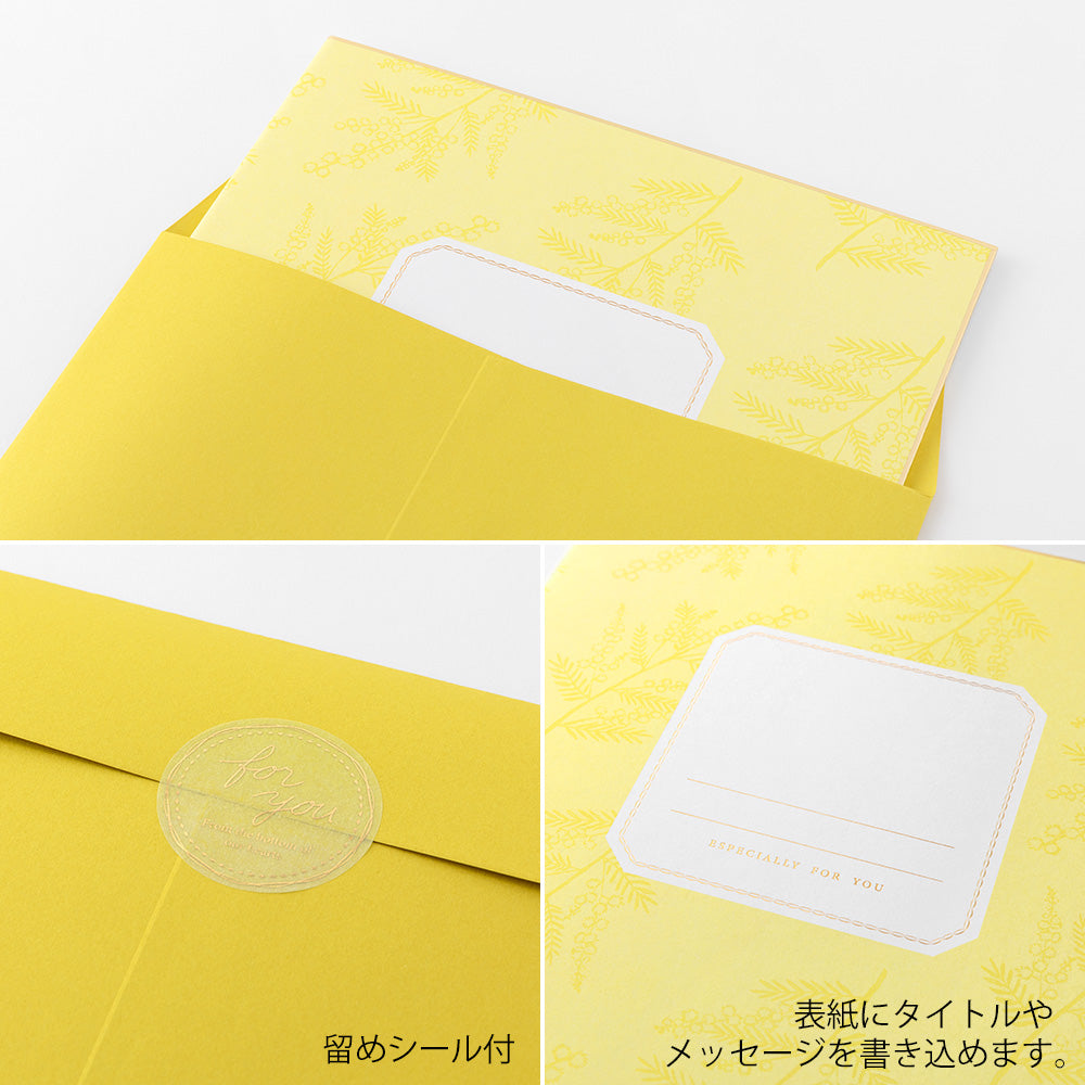 Midori Folded Message Cardboard with Translucent Sticker &amp; Envelope — flat lay