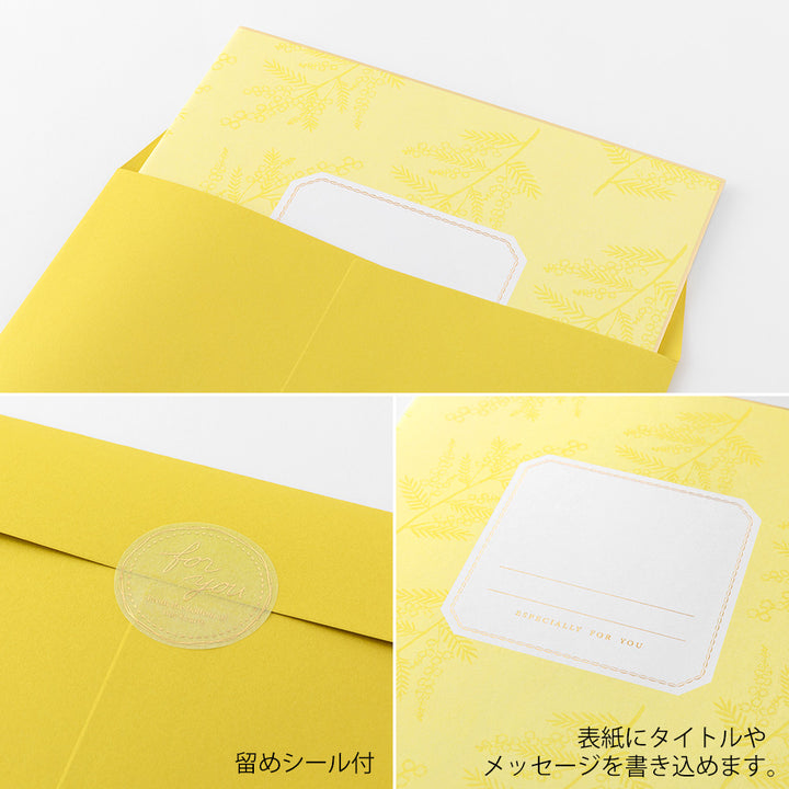 Midori Folded Message Cardboard with Translucent Sticker &amp; Envelope — flat lay