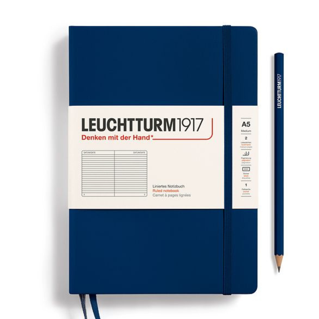 Leuchtturm1917 A5 Medium Hardcover Notebook in Ruled / Navy — Leuchtturm1917 notebook — quality writing journal with premium paper, at Cityluxe Singapore stationery store
