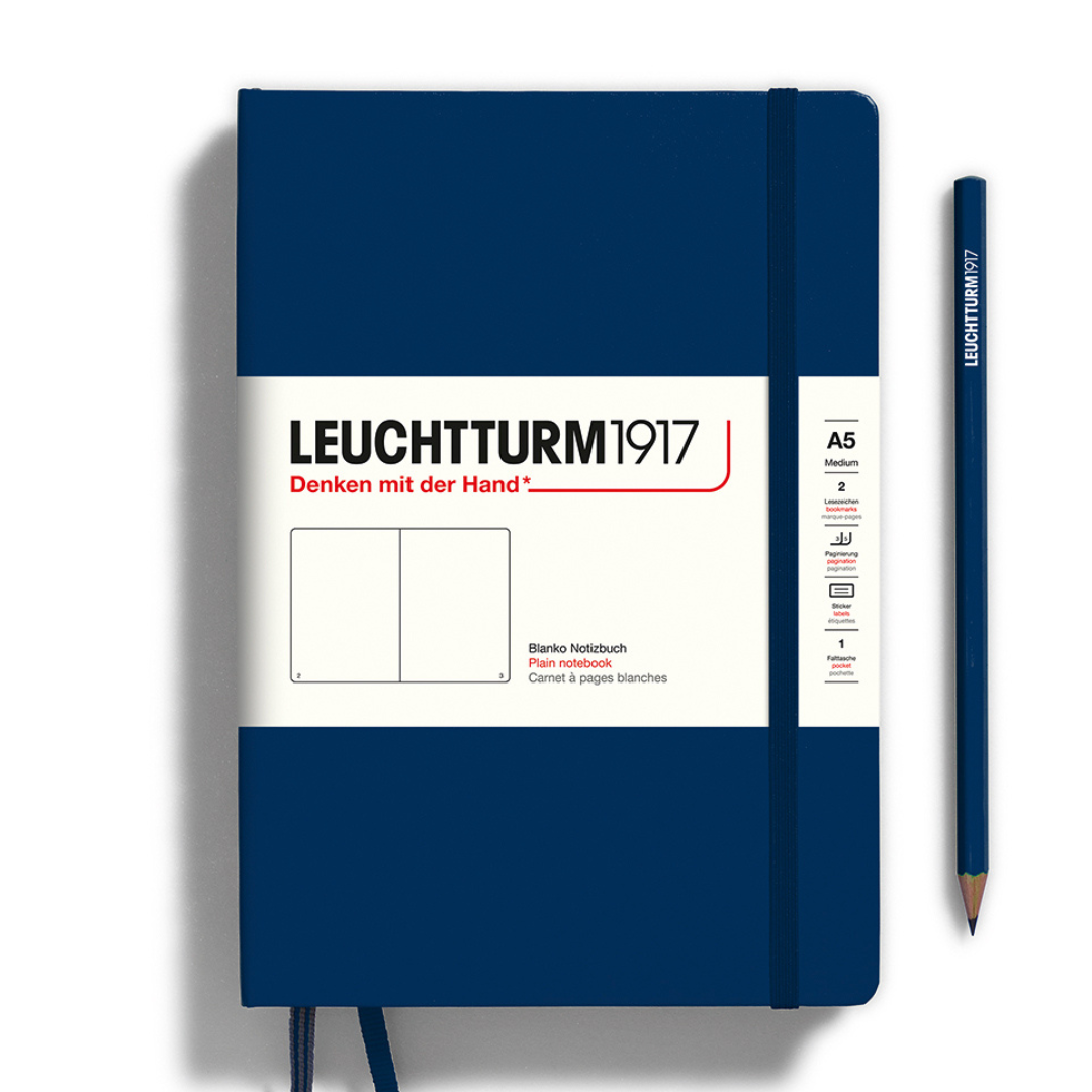 Leuchtturm1917 A5 Medium Hardcover Notebook in Plain / Navy — Leuchtturm1917 notebook — quality writing journal with premium paper, at Cityluxe Singapore stationery store