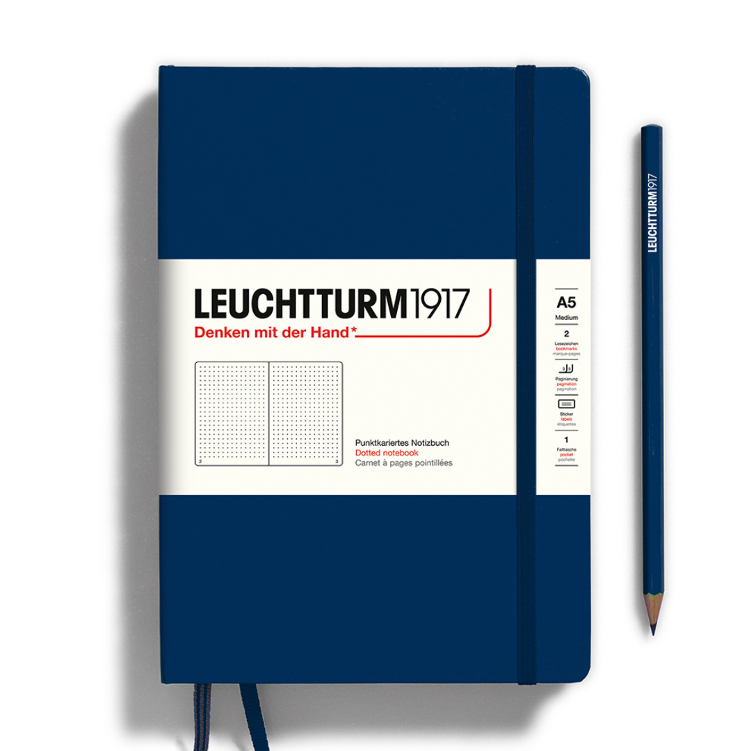 Leuchtturm1917 A5 Medium Hardcover Notebook in Dotted / Navy — Leuchtturm1917 notebook — quality writing journal with premium paper, at Cityluxe Singapore stationery store