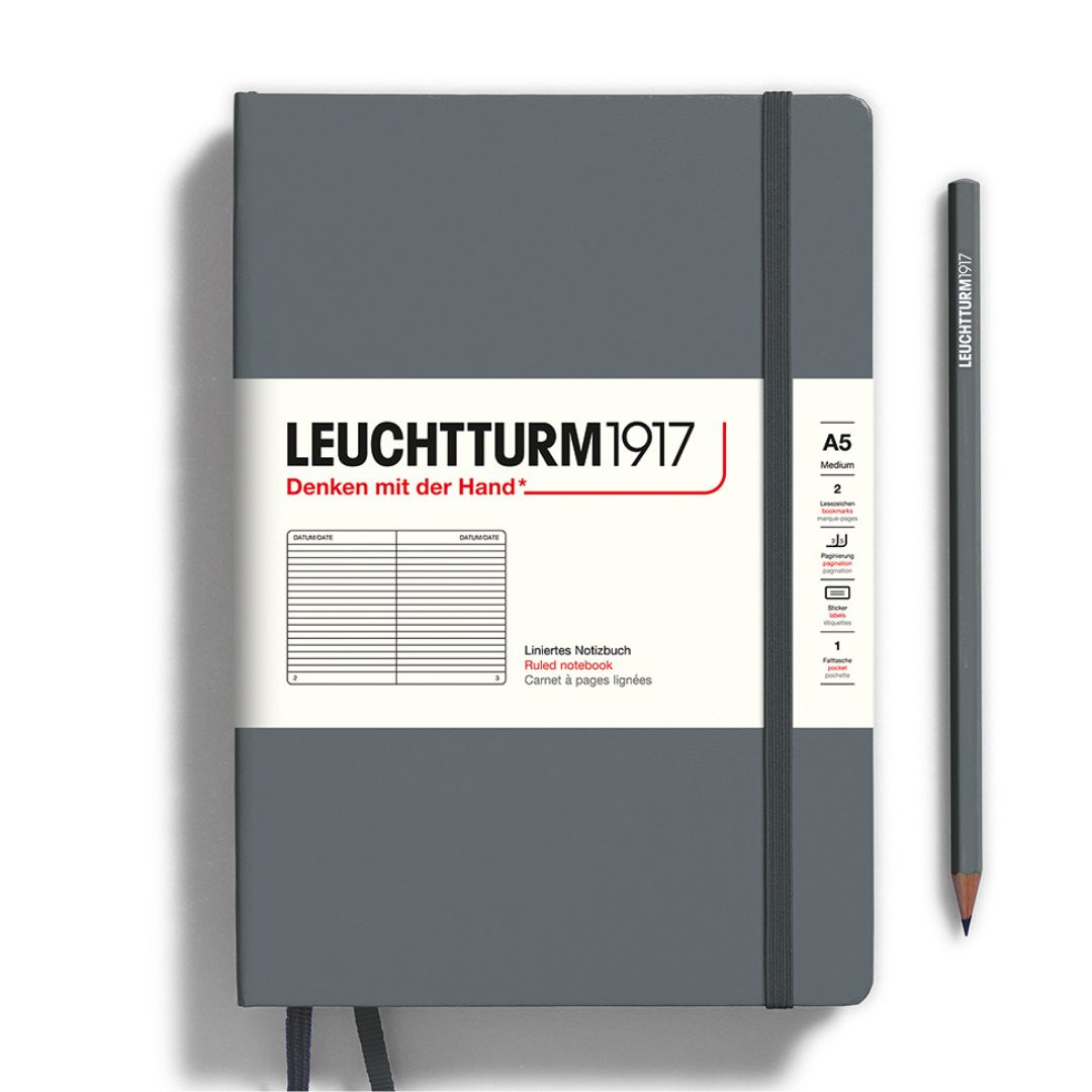 Leuchtturm1917 A5 Medium Hardcover Notebook in Ruled / Anthracite — Leuchtturm1917 notebook — quality writing journal with premium paper, at Cityluxe Singapore stationery store
