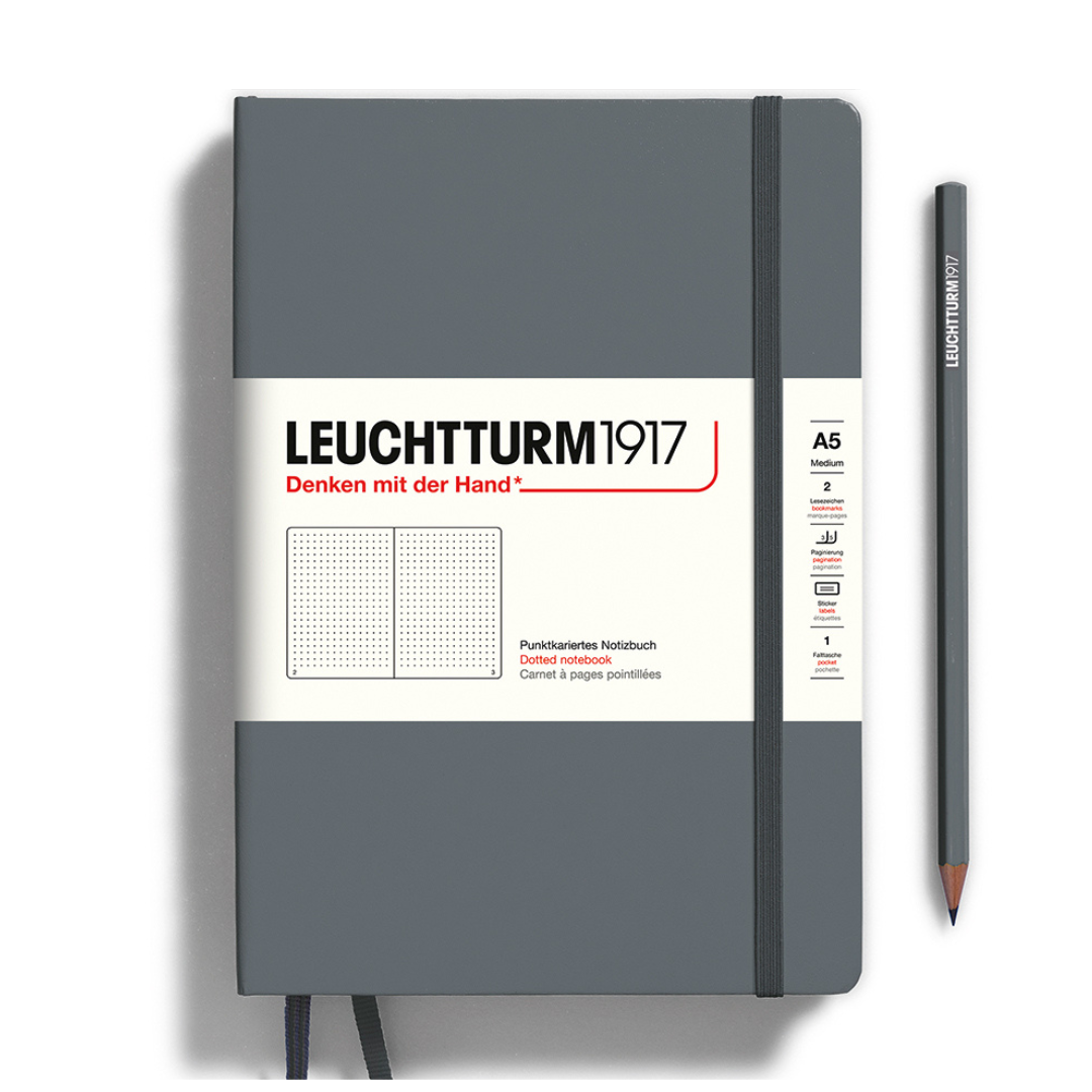 Leuchtturm1917 A5 Medium Hardcover Notebook in Dotted / Anthracite — Leuchtturm1917 notebook — quality writing journal with premium paper, at Cityluxe Singapore stationery store