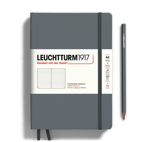 Leuchtturm1917 A5 Medium Hardcover Notebook in Dotted / Anthracite — Leuchtturm1917 notebook — quality writing journal with premium paper, at Cityluxe Singapore stationery store