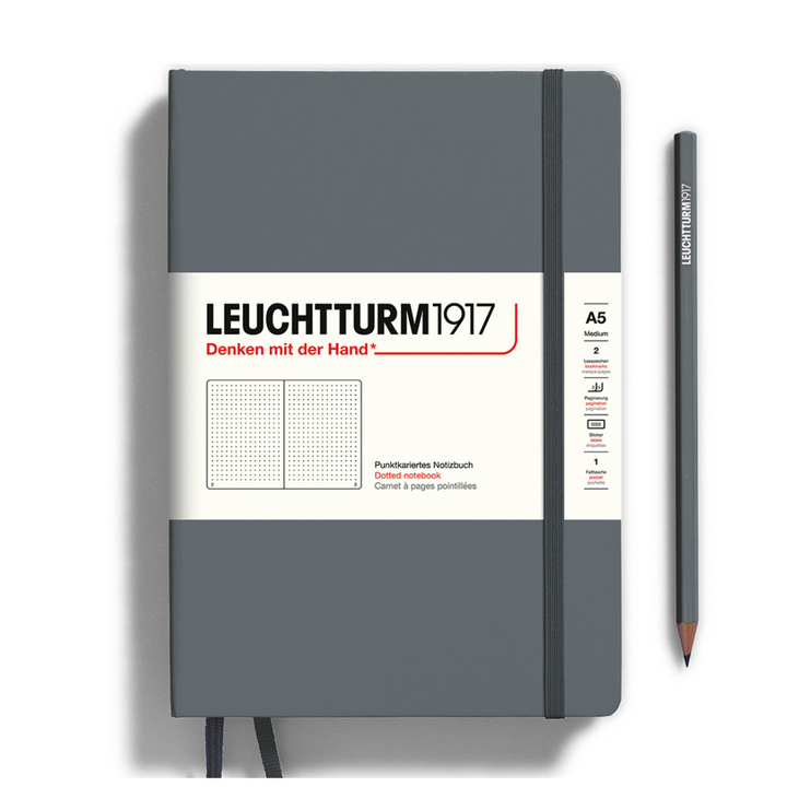 Leuchtturm1917 A5 Medium Hardcover Notebook in Dotted / Anthracite — Leuchtturm1917 notebook — quality writing journal with premium paper, at Cityluxe Singapore stationery store