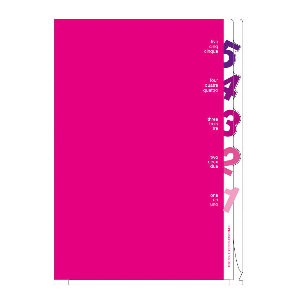 Midori 5 Pockets Clear Folder A4 Number Pink — front view