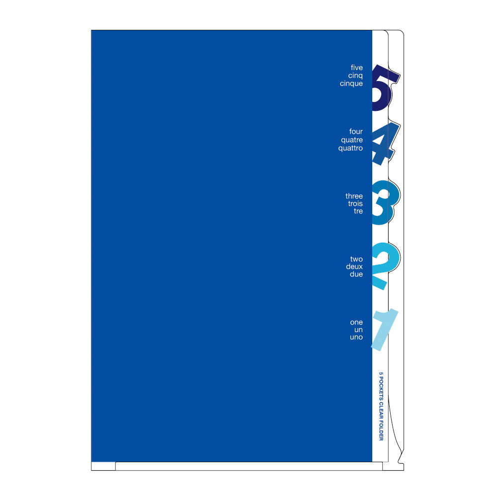 Midori 5 Pockets Clear Folder A4 Number Blue — front view
