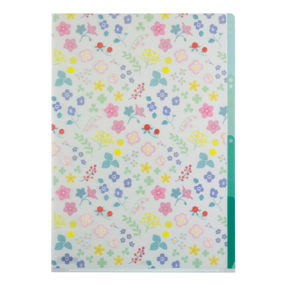 Midori 3 Pockets Clear Folder A4 Wild flower — front view