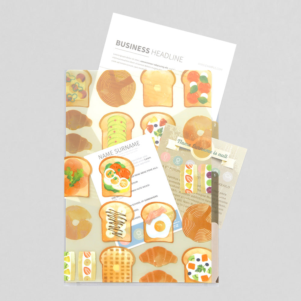Midori 3 Pockets Clear Folder A4 Toast — with packaging