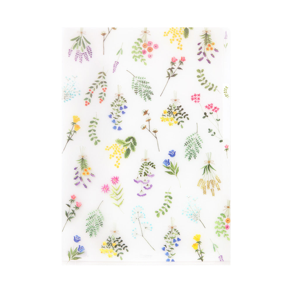 Midori 3 Pockets Clear Folder A4 Dried Flower — in use