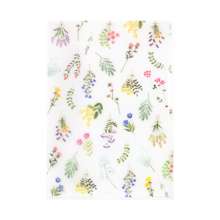 Midori 3 Pockets Clear Folder A4 Dried Flower — in use
