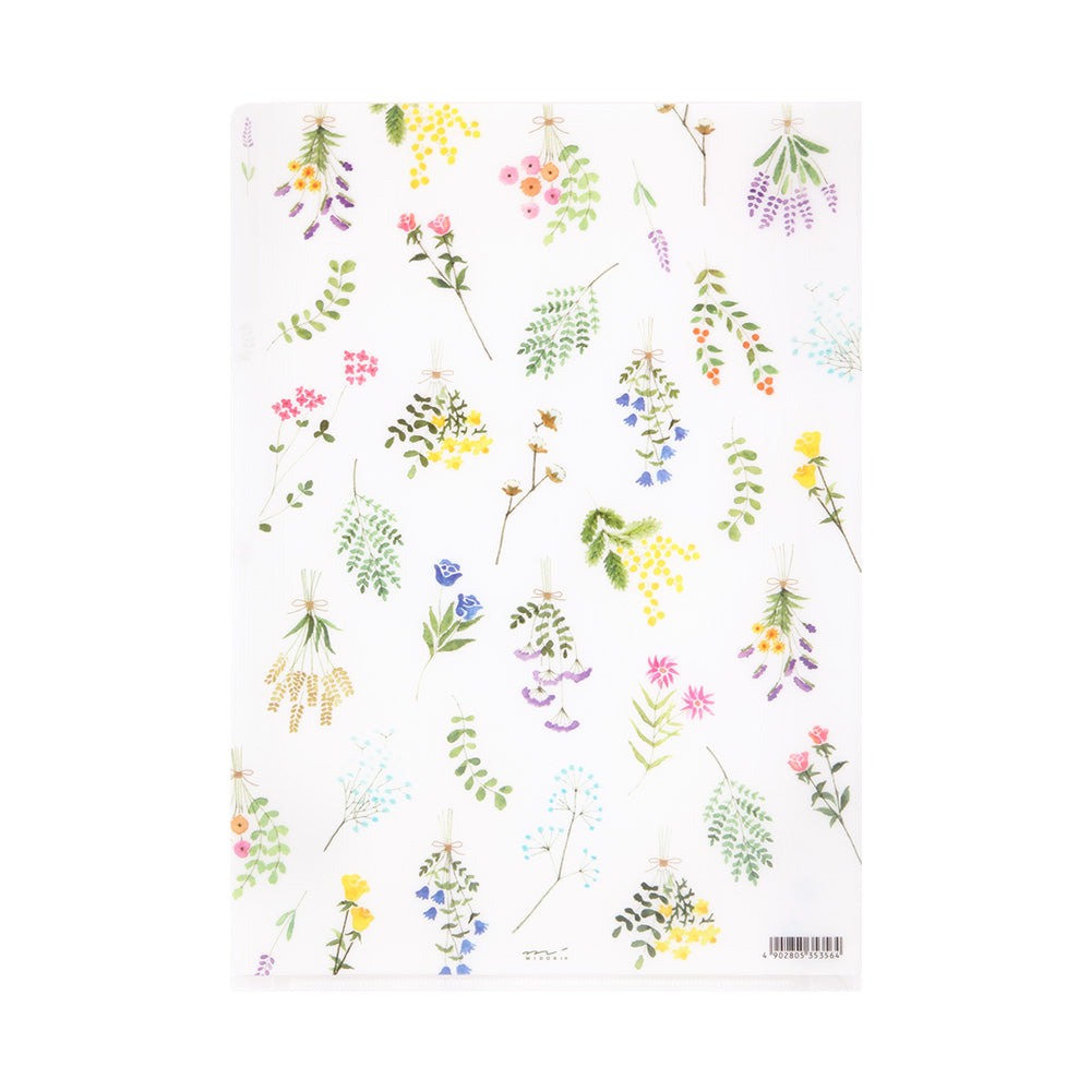 Midori 3 Pockets Clear Folder A4 Dried Flower — front view