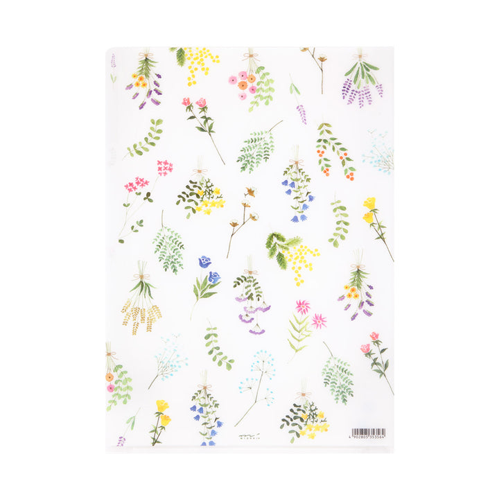 Midori 3 Pockets Clear Folder A4 Dried Flower — front view