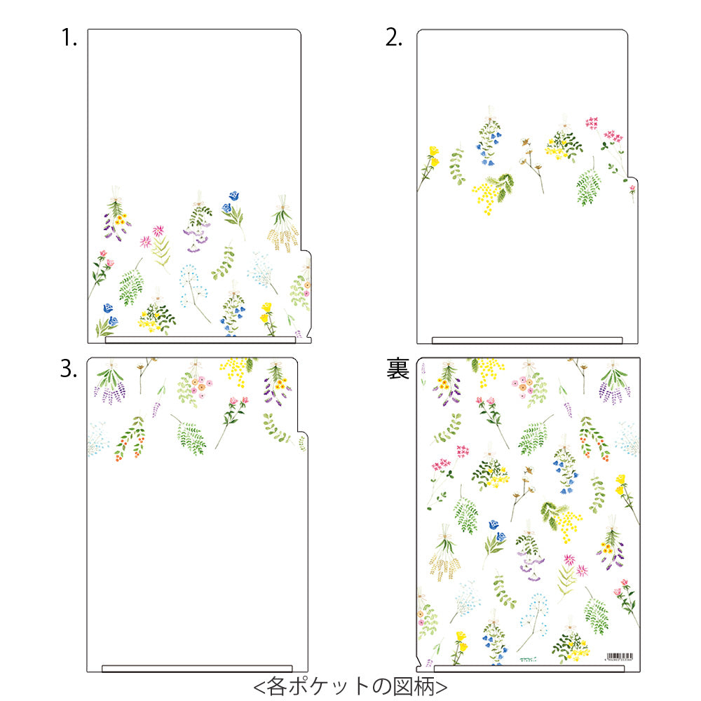Midori 3 Pockets Clear Folder A4 Dried Flower — side view