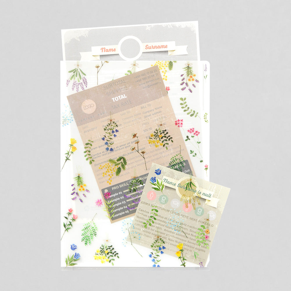 Midori 3 Pockets Clear Folder A4 Dried Flower — detail view