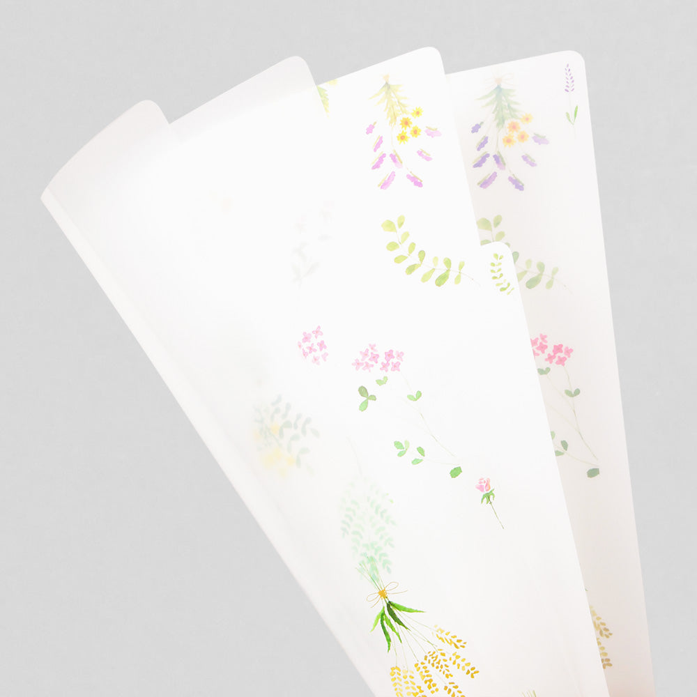 Midori 3 Pockets Clear Folder A4 Dried Flower — with packaging