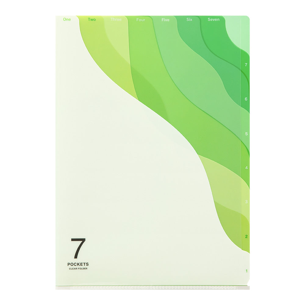 Midori 7 Pockets Clear Folder A4 - Gradation Green — front view